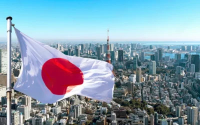 japanese flag in the background of tokyo