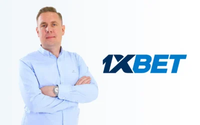 1xBet logo and a man