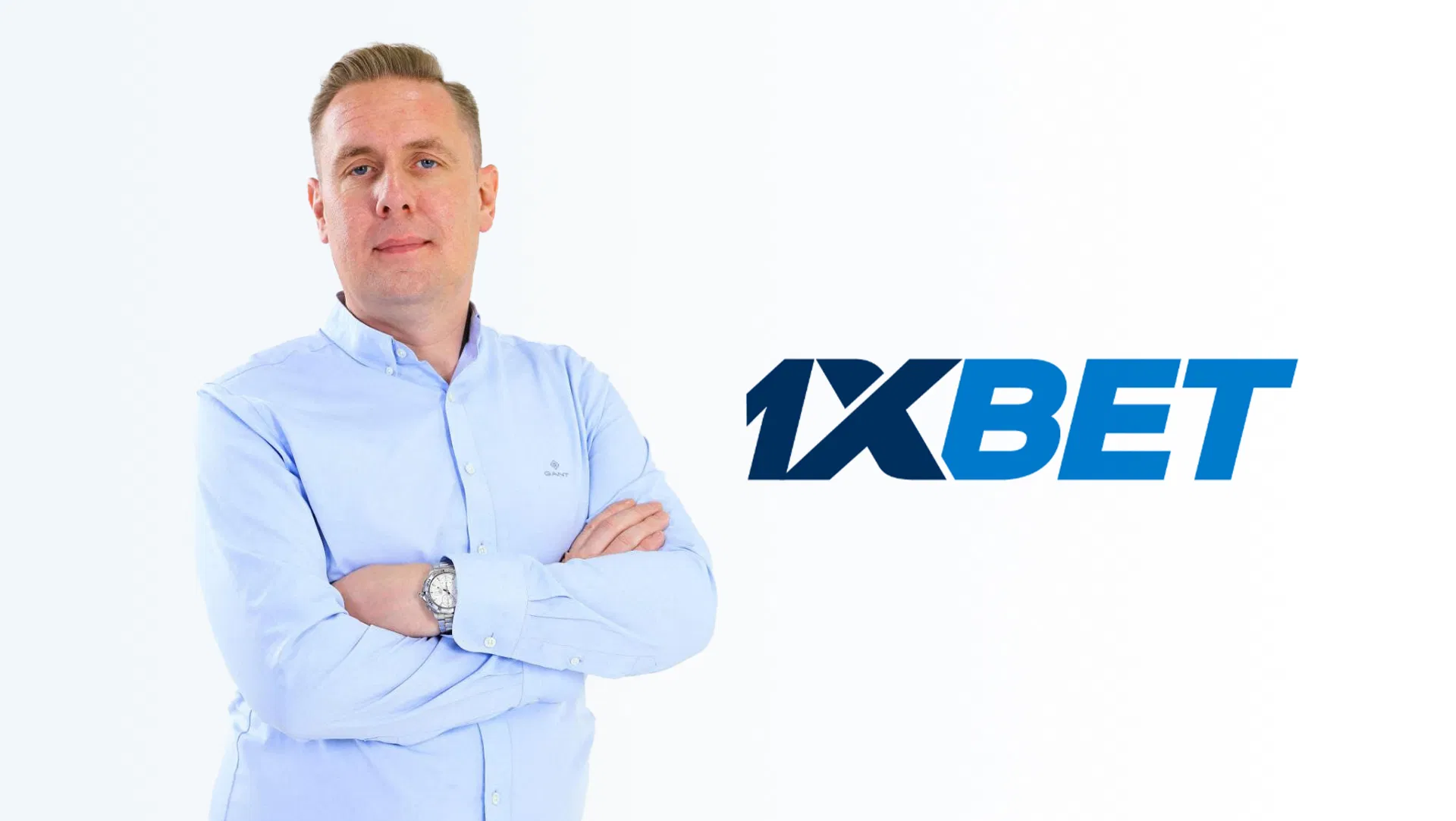 1xBet logo and a man