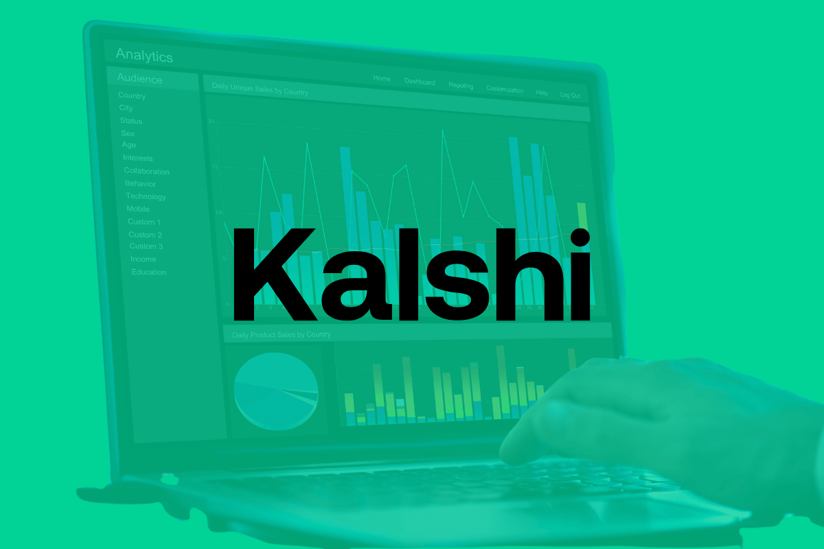 Kalshi logo and laptop on the background
