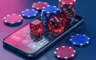 Mobile phone, casino chips and dices